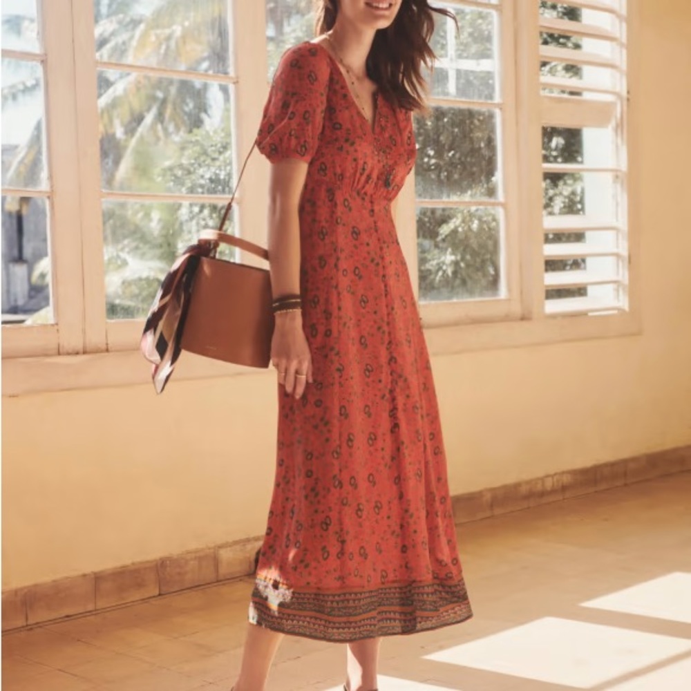 Sezane Silk Sollie Dress - Havana Floral - Size 34